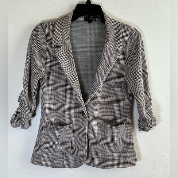 Originality Jackets & Blazers - Brown Plaid 3/4 Length Sleeve Single Button Career Blazer Jacket Sz S